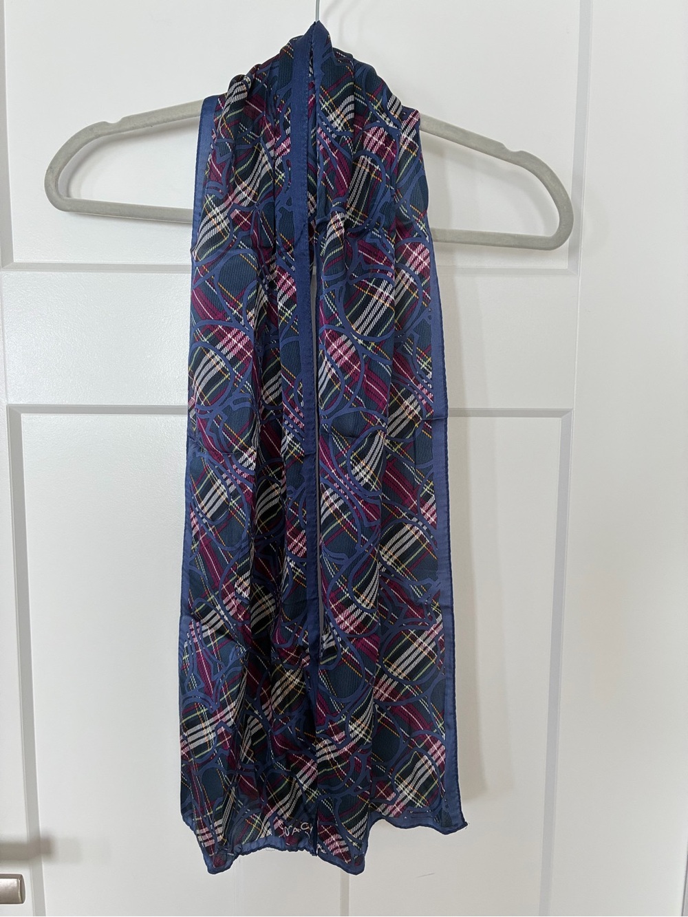 Coach Woman’s Navy Plaid Lightweight Silk Scarf